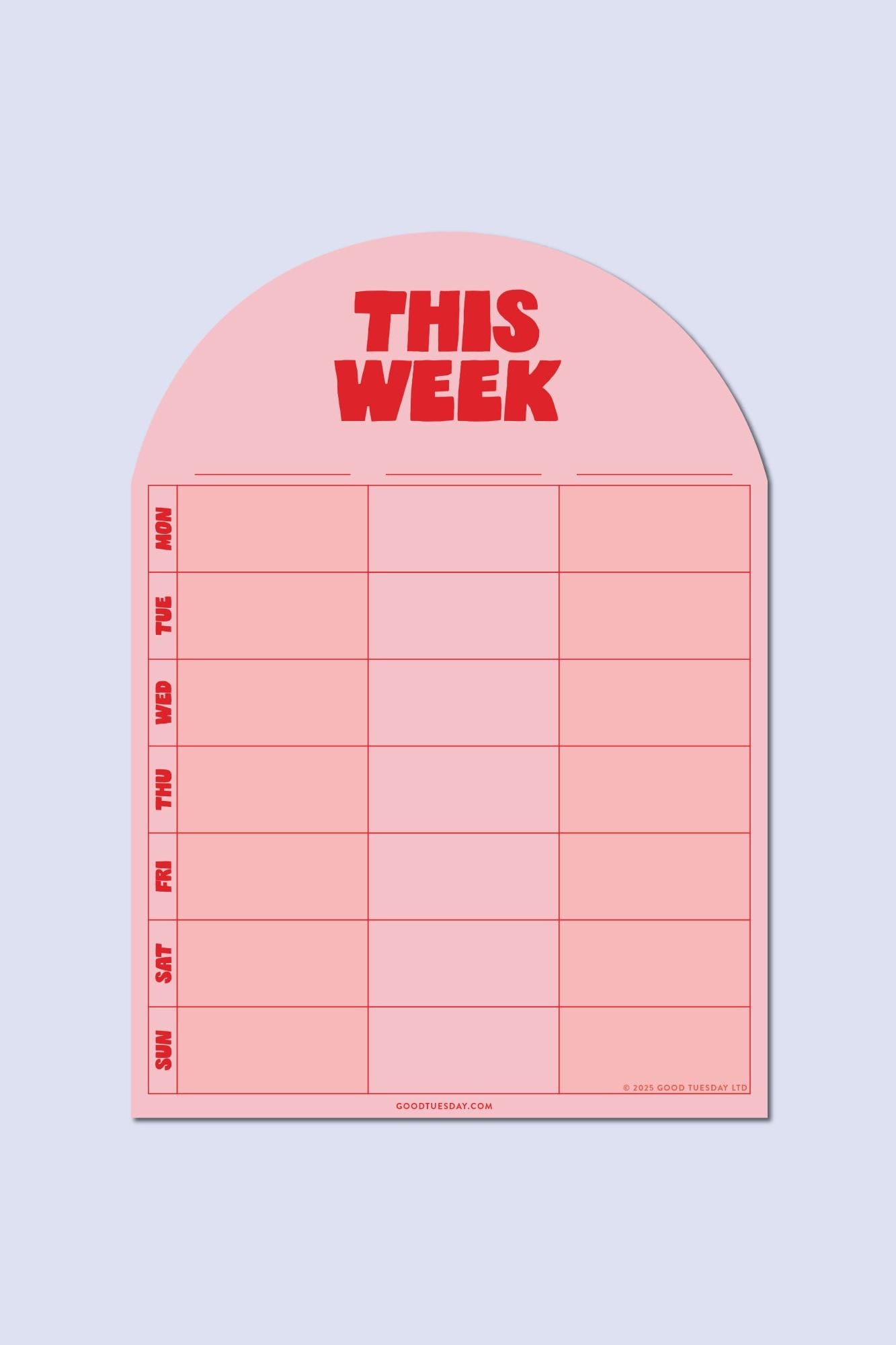 Weekly planner pad with 'This Week' text on a light purple background