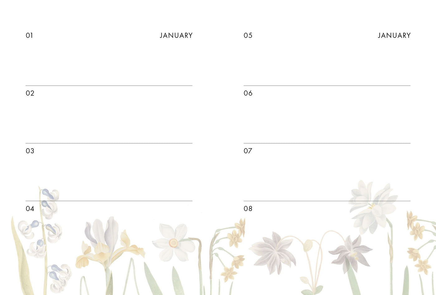A dates page with Januarys dates on it and flowers