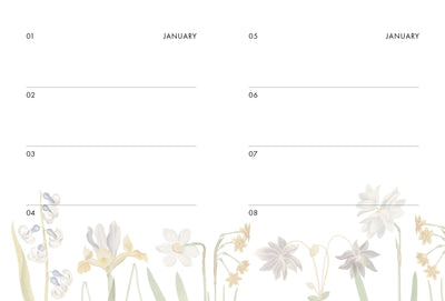 A dates page with Januarys dates on it and flowers