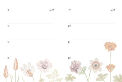 A dates page with Mays dates on it and flowers