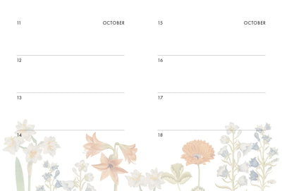 A dates page with Octobers dates on it and flowers