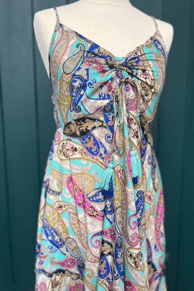 Re-Wear Creme Boheme Multi Printed Silk Dress w/ Ruching-Re-Wear-Ohh! By Gum - Shop Sustainable