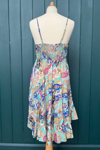 Re-Wear Creme Boheme Multi Printed Silk Dress w/ Ruching-Re-Wear-Ohh! By Gum - Shop Sustainable