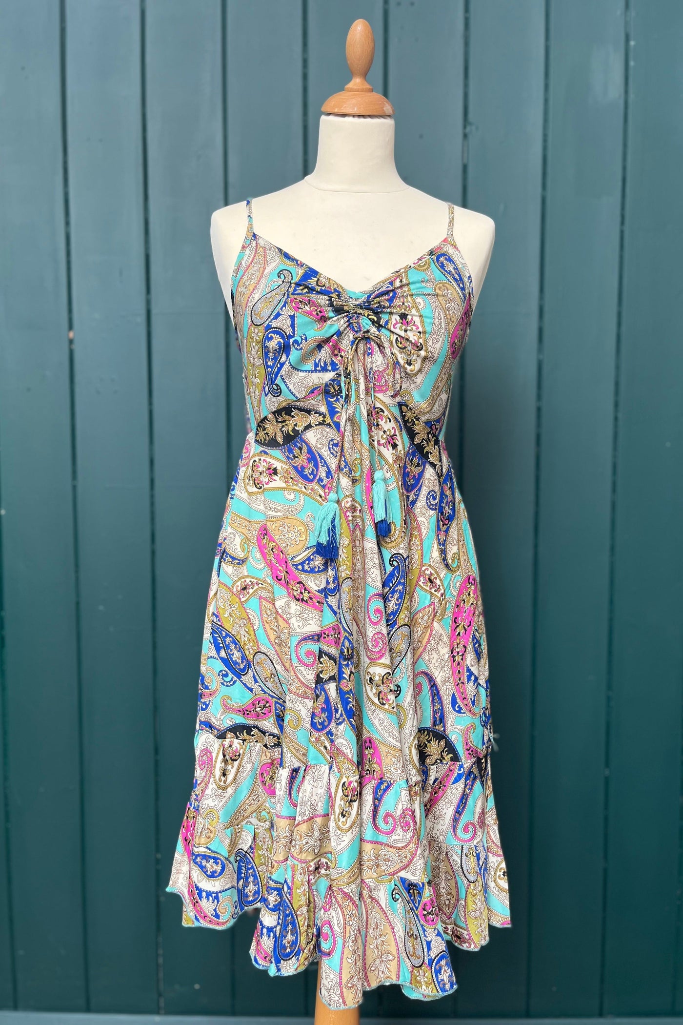 Re-Wear Creme Boheme Multi Printed Silk Dress w/ Ruching-Re-Wear-Ohh! By Gum - Shop Sustainable