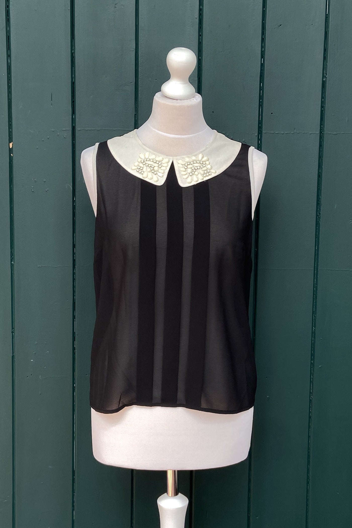 Re-Wear Darling Black Sleeveless Chiffon Top with Cream Beaded Collar-Re-Wear-Ohh! By Gum - Shop Sustainable