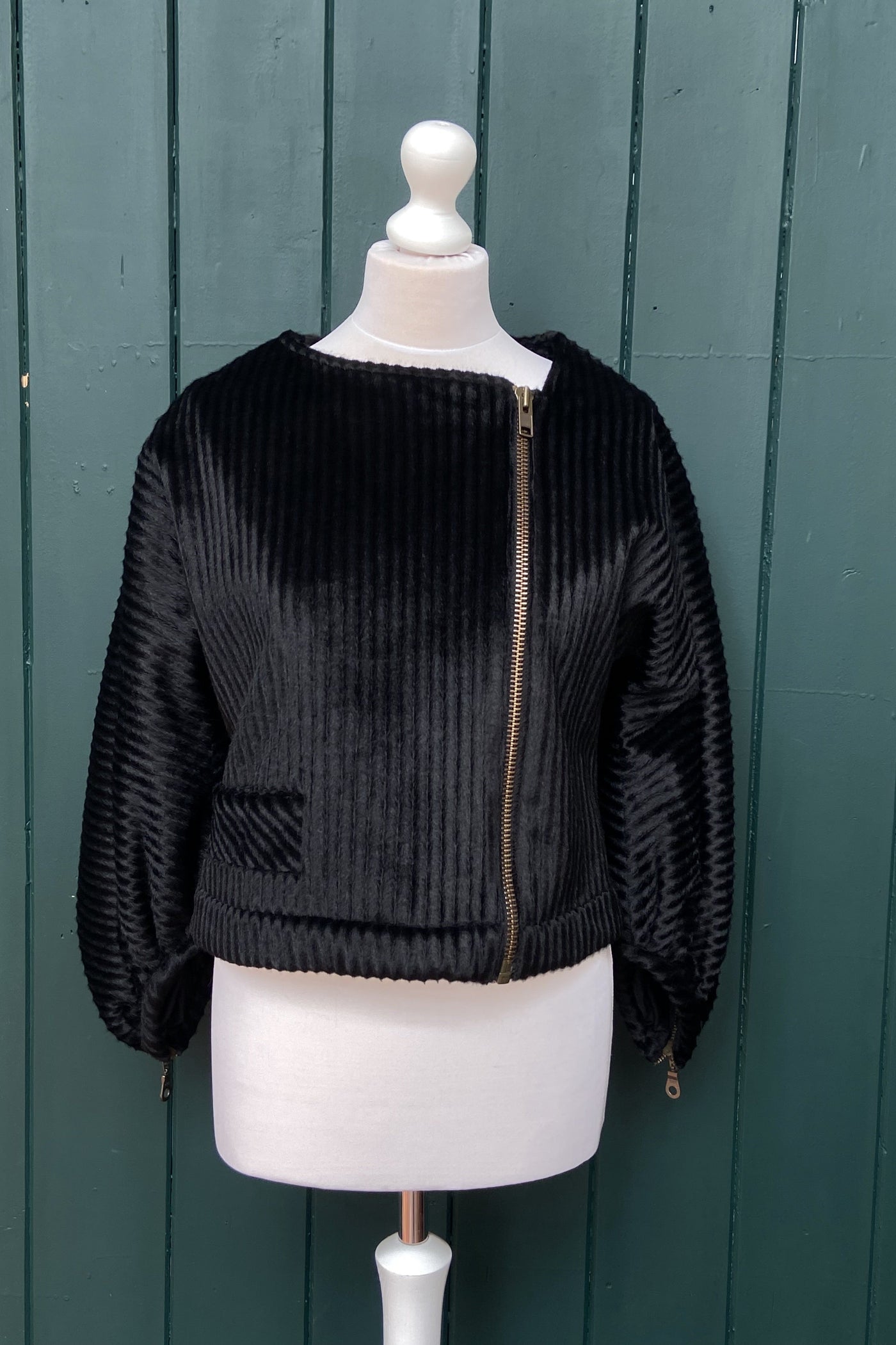 Re-Wear Joanne Hynes Black Faux Fur Ribbed Short Jacket-Re-Wear-Ohh! By Gum - Shop Sustainable