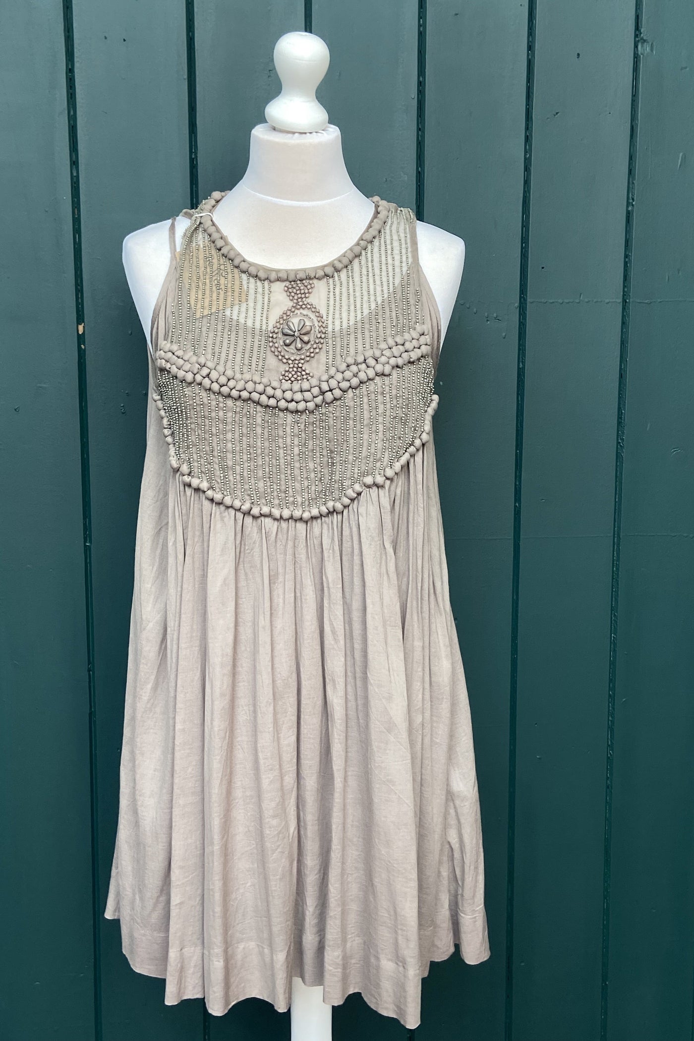 Re-Wear Malene Birger Khaki Beaded Dress with Slip-Re-Wear-Ohh! By Gum - Shop Sustainable