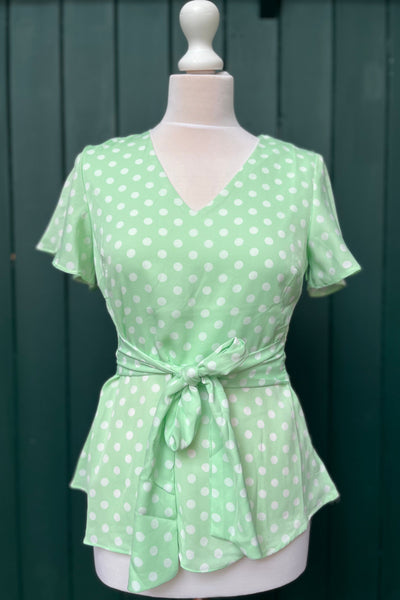 Re-Wear Marc Angelo Mint Green Polka Dot Top With Tie Belt-Re-Wear-Ohh! By Gum - Shop Sustainable