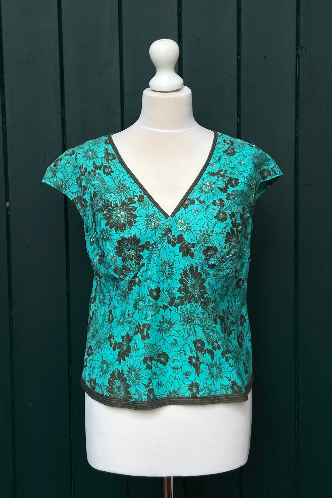 Re-Wear Monsoon Green & Brown Printed Top With Sequins-Re-Wear-Ohh! By Gum - Shop Sustainable