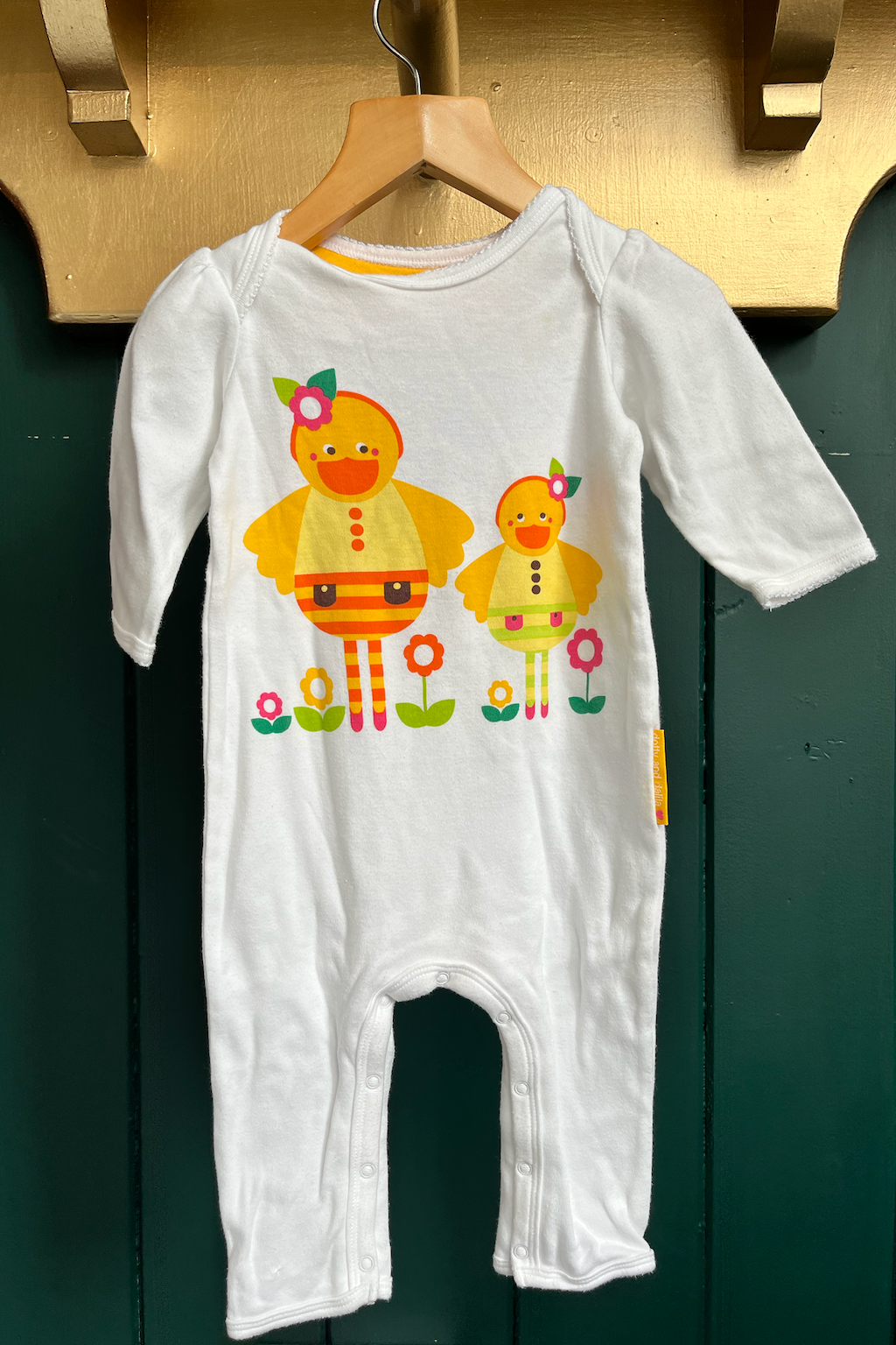 Re-Wear Olive & Moss White & Yellow Ducks Babygrow-Re-Wear-Ohh! By Gum - Shop Sustainable