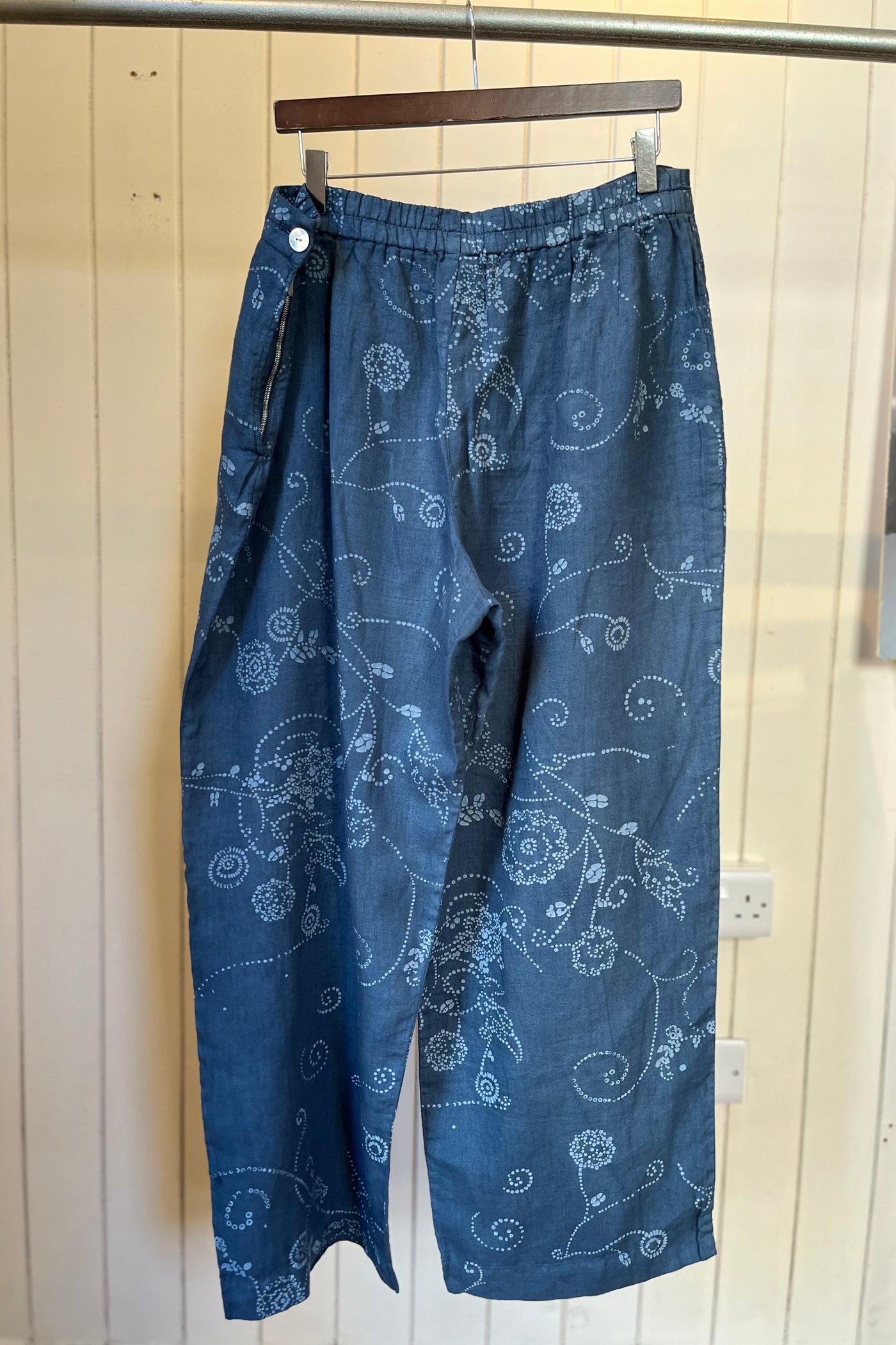 Re-Wear Oska Lagoon Blue Batik Floral Print Linen Trousers-Re-Wear-Ohh! By Gum - Shop Sustainable