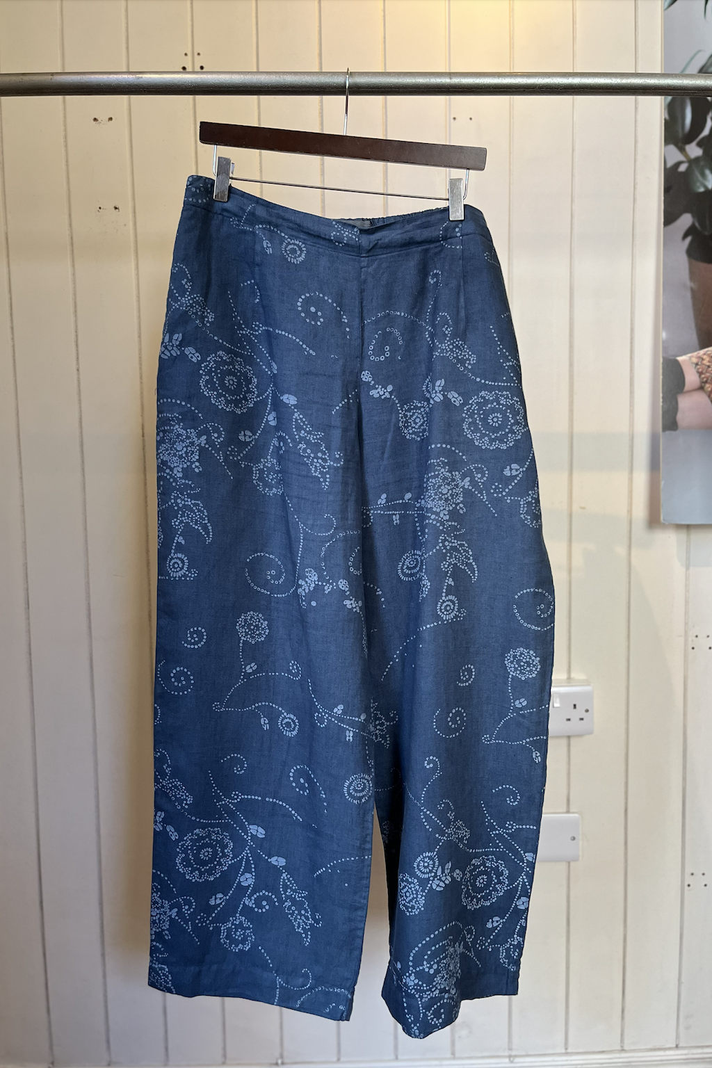 Re-Wear Oska Lagoon Blue Batik Floral Print Linen Trousers-Re-Wear-Ohh! By Gum - Shop Sustainable