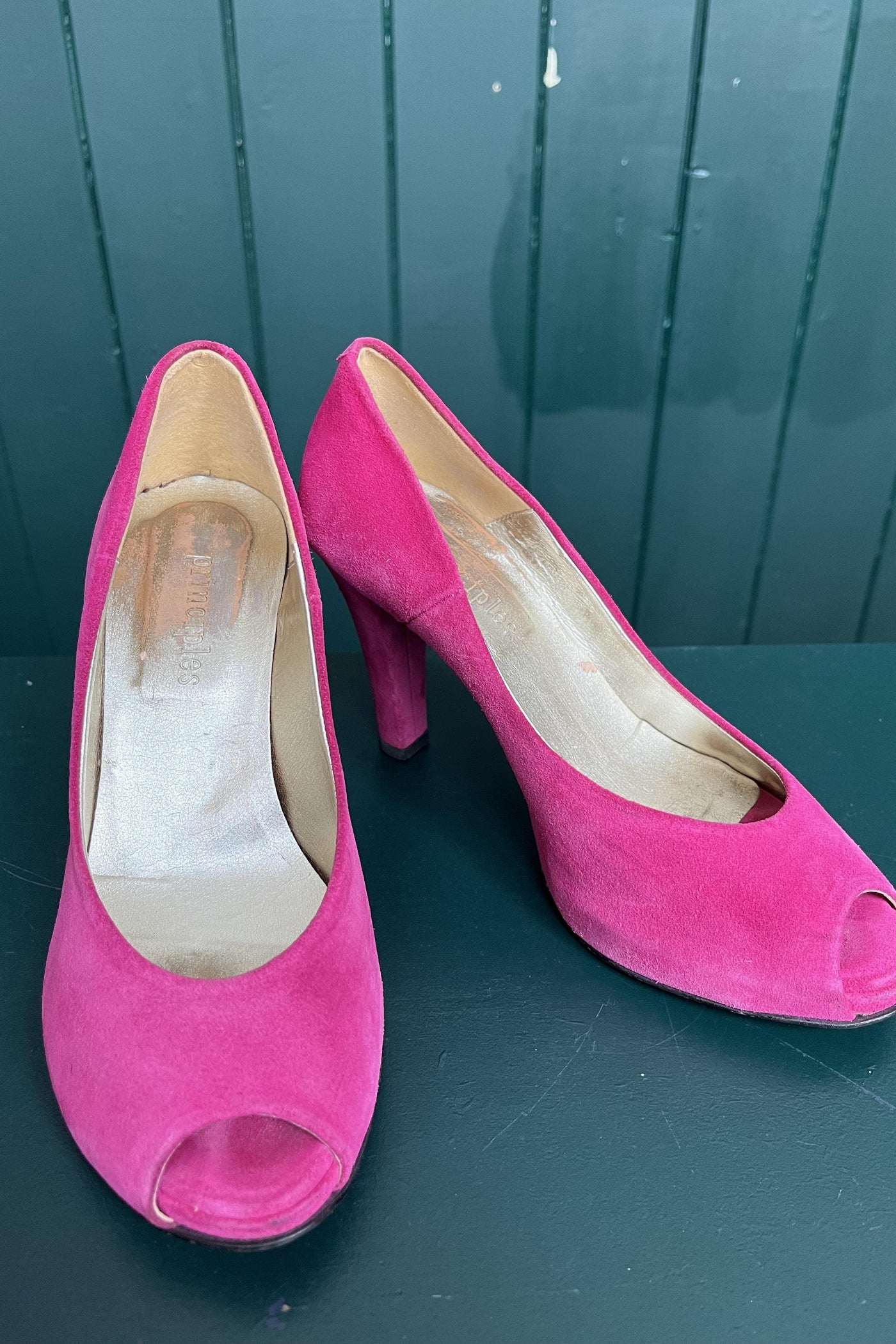Re-Wear Principles Pink Suede Open Toe Heels