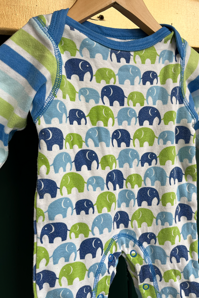 Re-Wear Toby Tiger Blue/Green Elephants Babygrow-Re-Wear-Ohh! By Gum - Shop Sustainable