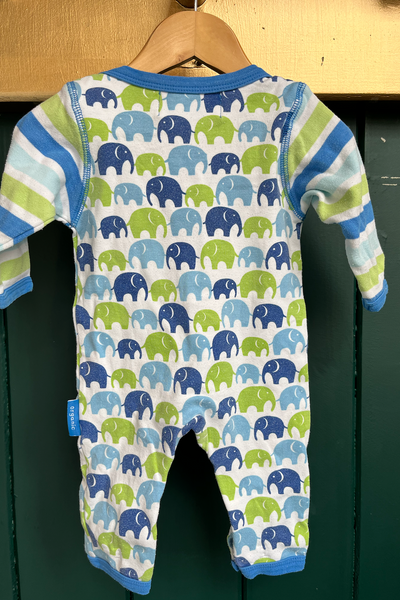 Re-Wear Toby Tiger Blue/Green Elephants Babygrow-Re-Wear-Ohh! By Gum - Shop Sustainable