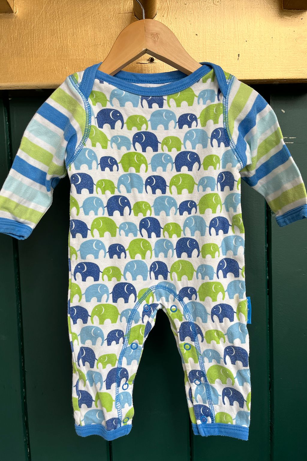 Re-Wear Toby Tiger Blue/Green Elephants Babygrow-Re-Wear-Ohh! By Gum - Shop Sustainable