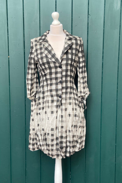 Re-Wear Vivi Black & White Checker Print Dress with Padded Shoulders-Re-Wear-Ohh! By Gum - Shop Sustainable