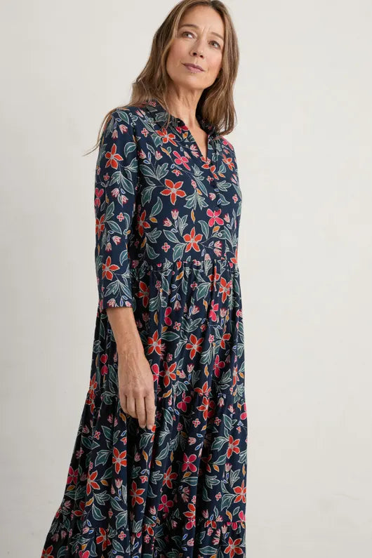 Seasalt 3/4 Windflower Dress - Stitched Clematis Maritime-Womens-Ohh! By Gum - Shop Sustainable
