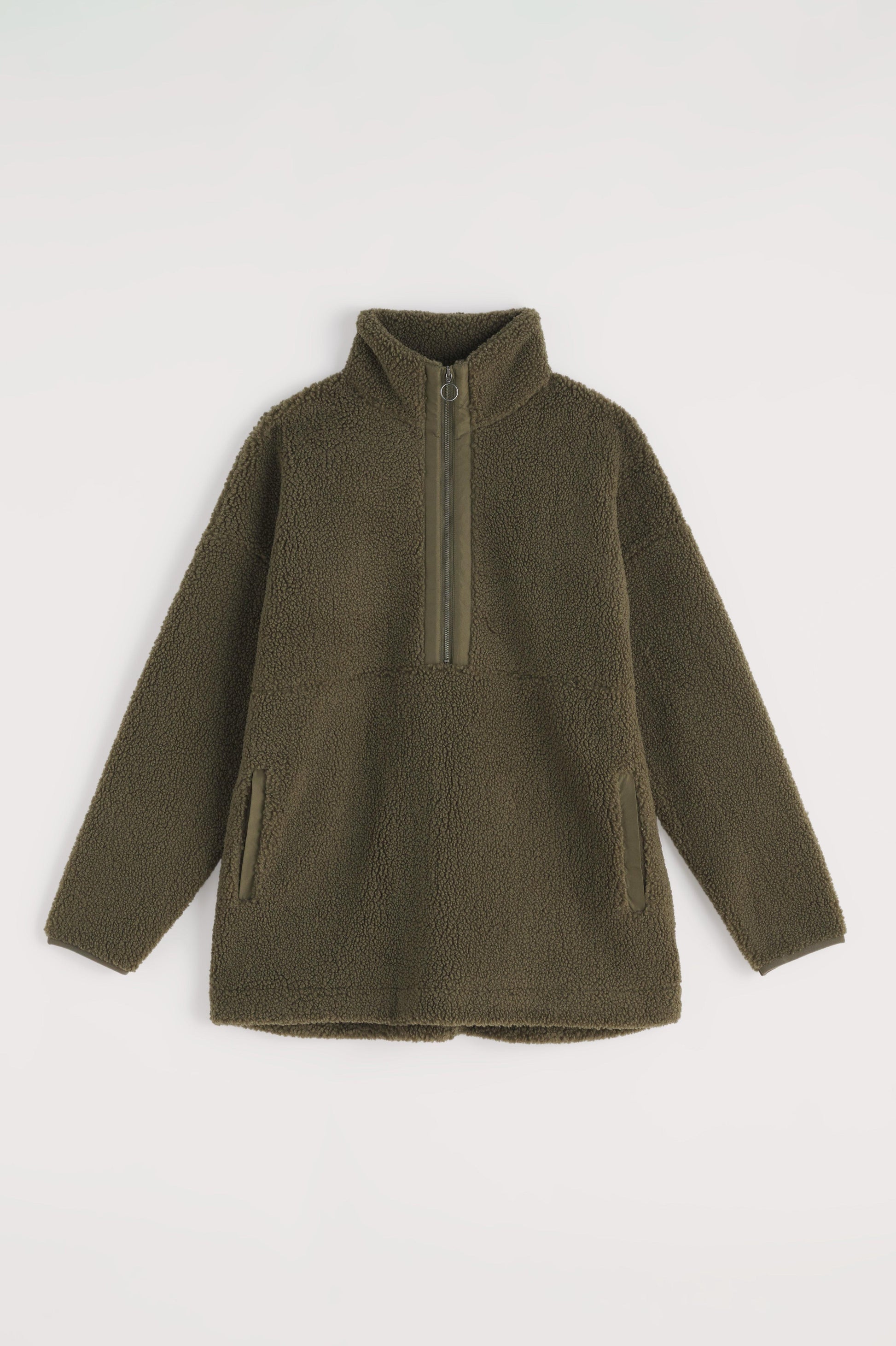 Green fleece pullover on a white background