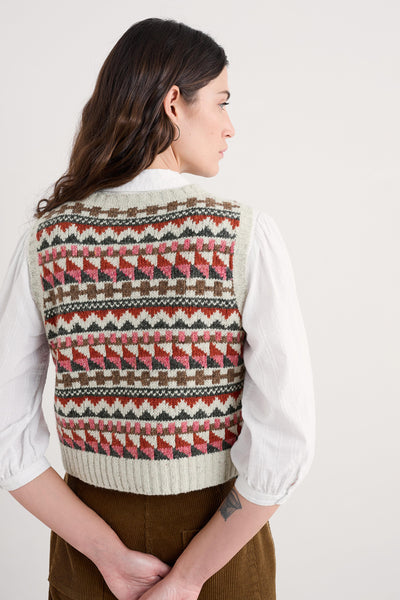 Seasalt Dawson Pick Vest Fairisle Zig Zag Geo Aran Red Sail