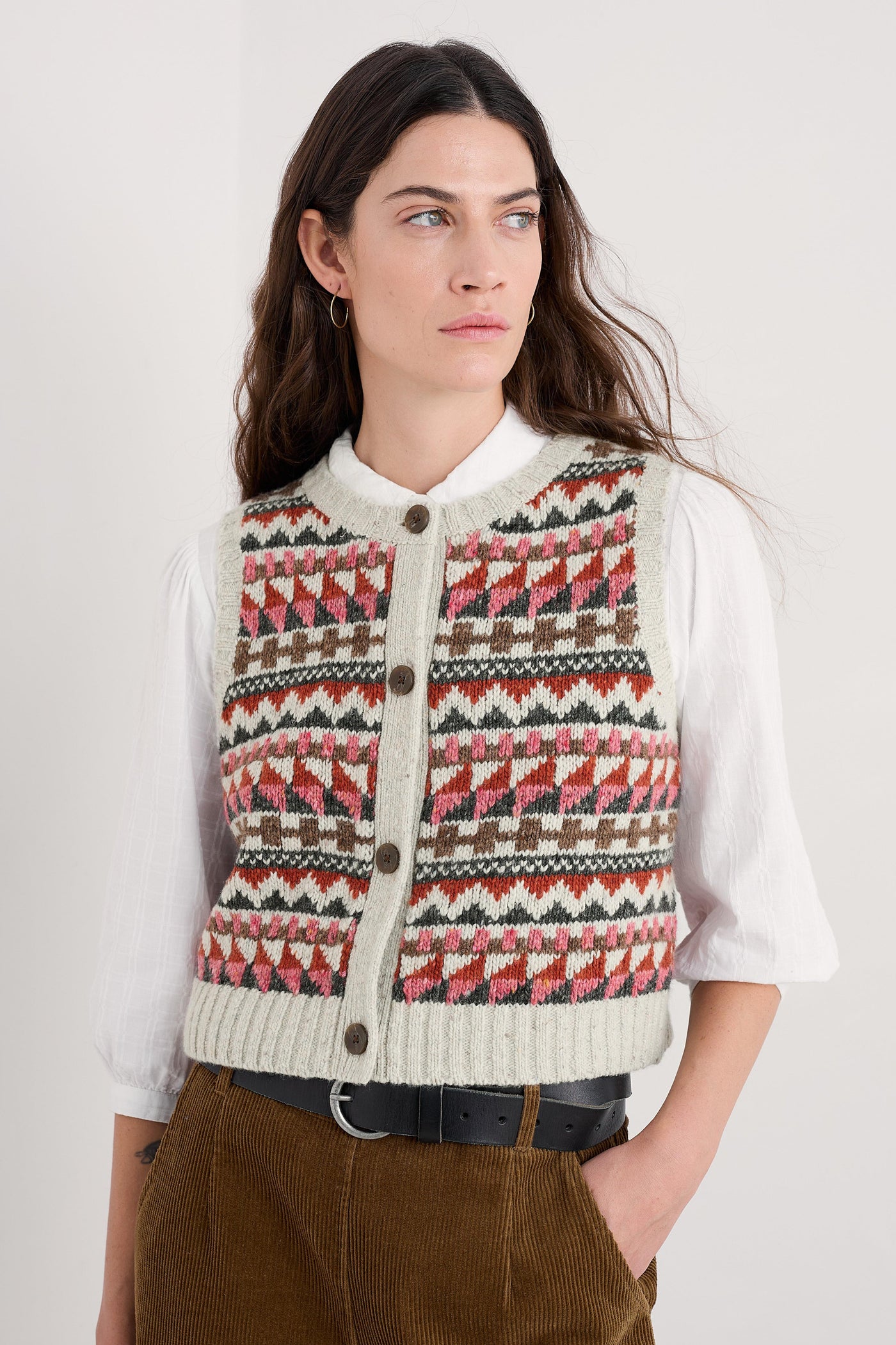 Seasalt Dawson Pick Vest Fairisle Zig Zag Geo Aran Red Sail