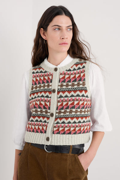 Seasalt Dawson Pick Vest Fairisle Zig Zag Geo Aran Red Sail