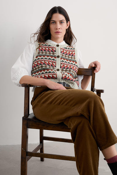 Seasalt Dawson Pick Vest Fairisle Zig Zag Geo Aran Red Sail