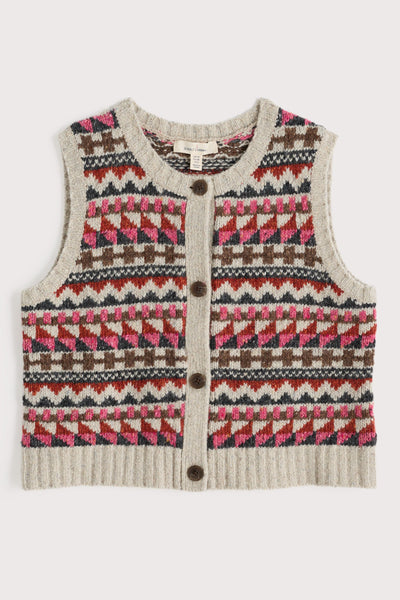 Seasalt Dawson Pick Vest Fairisle Zig Zag Geo Aran Red Sail