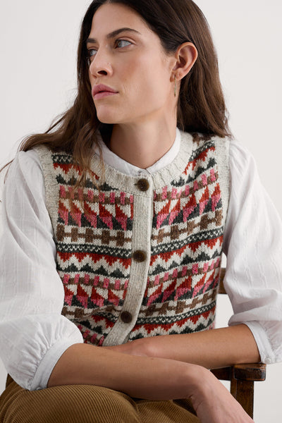 Seasalt Dawson Pick Vest Fairisle Zig Zag Geo Aran Red Sail