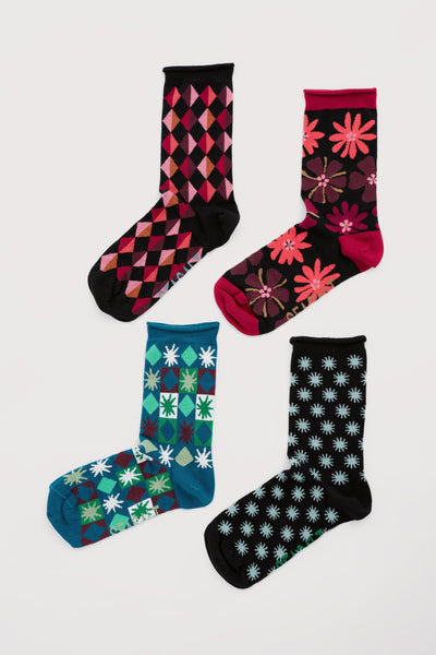 Seasalt Gift Box of 4 Womens Arty Socks Birds in Printmaker Mix