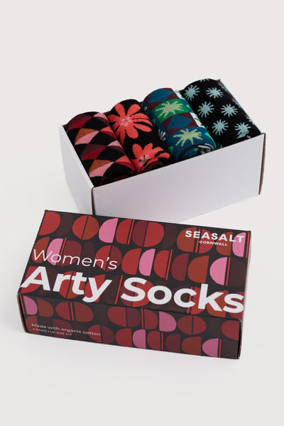 Seasalt Gift Box of 4 Womens Arty Socks Birds in Printmaker Mix