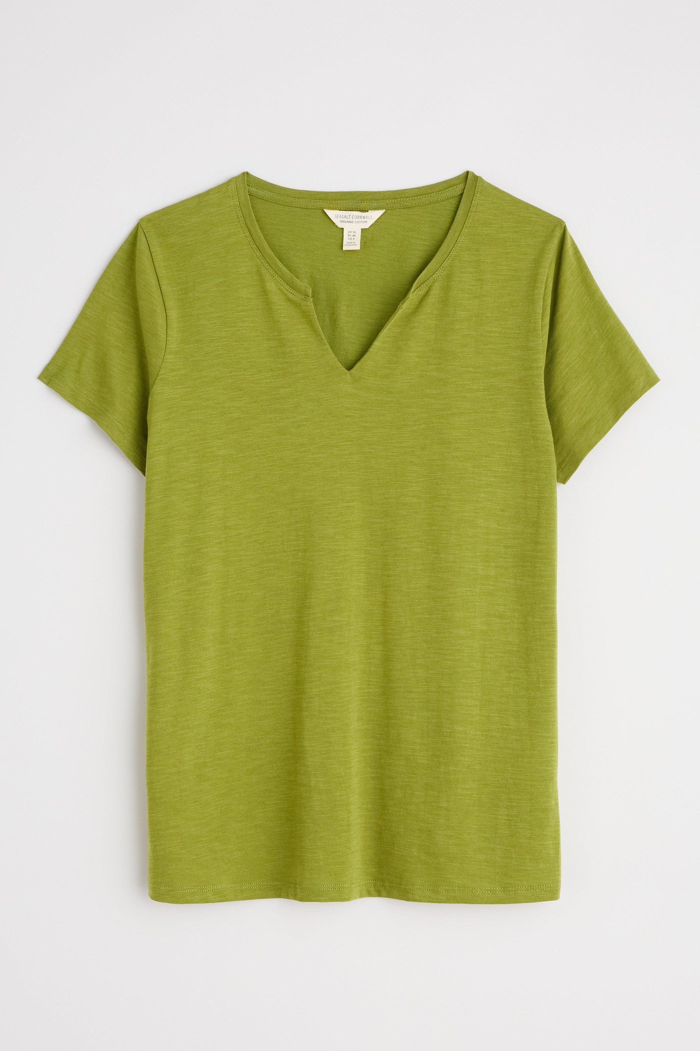 Flat lay of the Seasalt Kellow T-Shirt in Dark Citron, showing shape, neckline, and short sleeves.