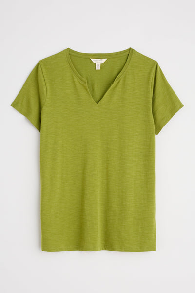 Flat lay of the Seasalt Kellow T-Shirt in Dark Citron, showing shape, neckline, and short sleeves.