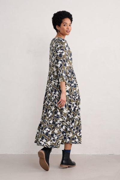 Seasalt Line Strokes Dress in Bird Flower Dark Seagrass-Womens-Ohh! By Gum - Shop Sustainable