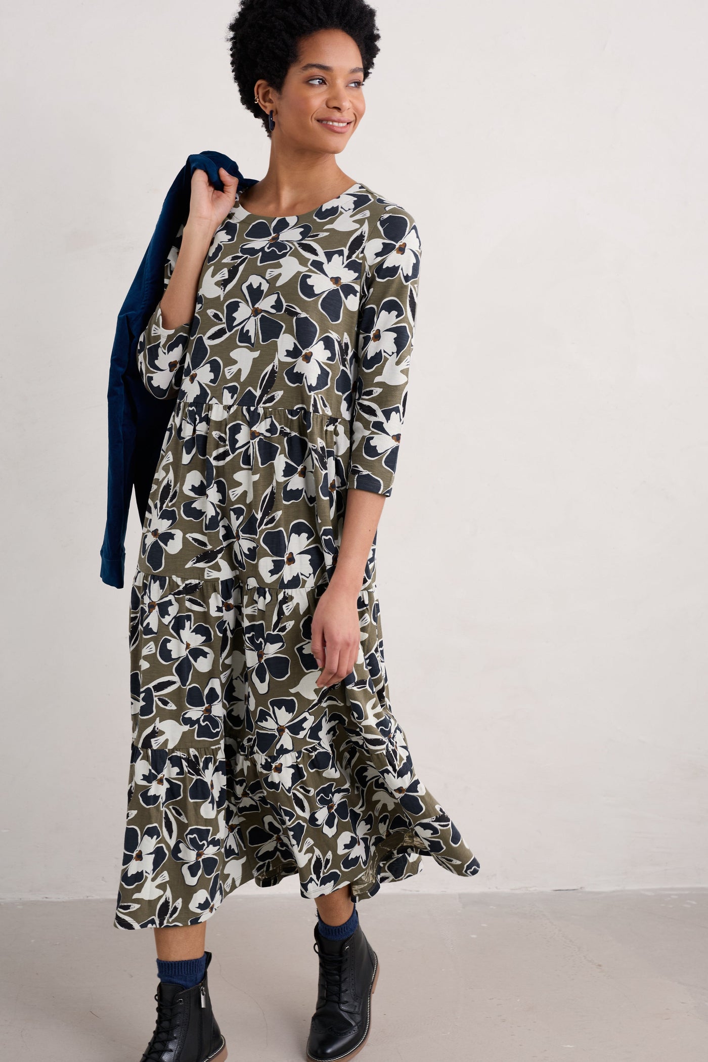 Seasalt Line Strokes Dress in Bird Flower Dark Seagrass-Womens-Ohh! By Gum - Shop Sustainable