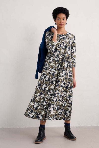 Seasalt Line Strokes Dress in Bird Flower Dark Seagrass-Womens-Ohh! By Gum - Shop Sustainable