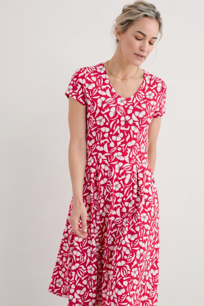 Seasalt Pier View Dress in Collaged Floral Scarlet Chalk