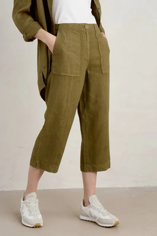 Seasalt Poleacre Cropped Linen Trousers - Fern Moss-Womens-Ohh! By Gum - Shop Sustainable