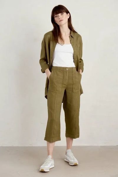 Seasalt Poleacre Cropped Linen Trousers - Fern Moss-Womens-Ohh! By Gum - Shop Sustainable