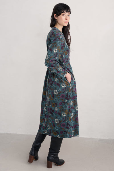 Seasalt Rose Cottage Dress- Woodblock Bloom Dusky Jade-Womens-Ohh! By Gum - Shop Sustainable