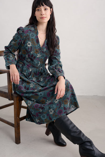 Seasalt Rose Cottage Dress- Woodblock Bloom Dusky Jade-Womens-Ohh! By Gum - Shop Sustainable