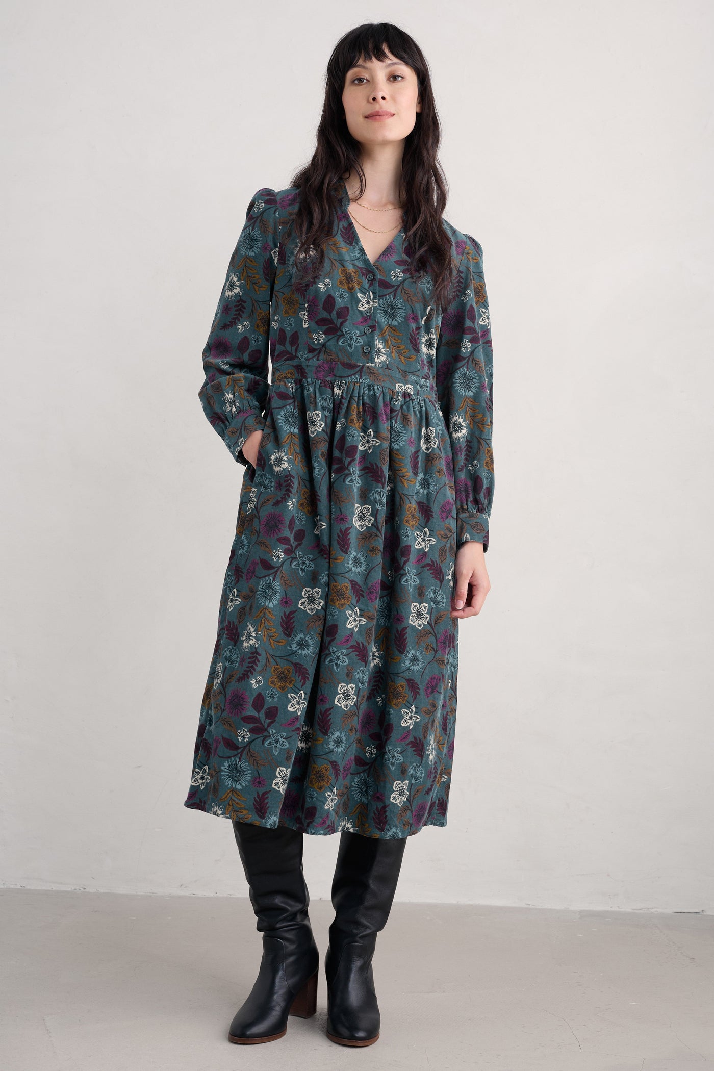 Seasalt Rose Cottage Dress- Woodblock Bloom Dusky Jade-Womens-Ohh! By Gum - Shop Sustainable