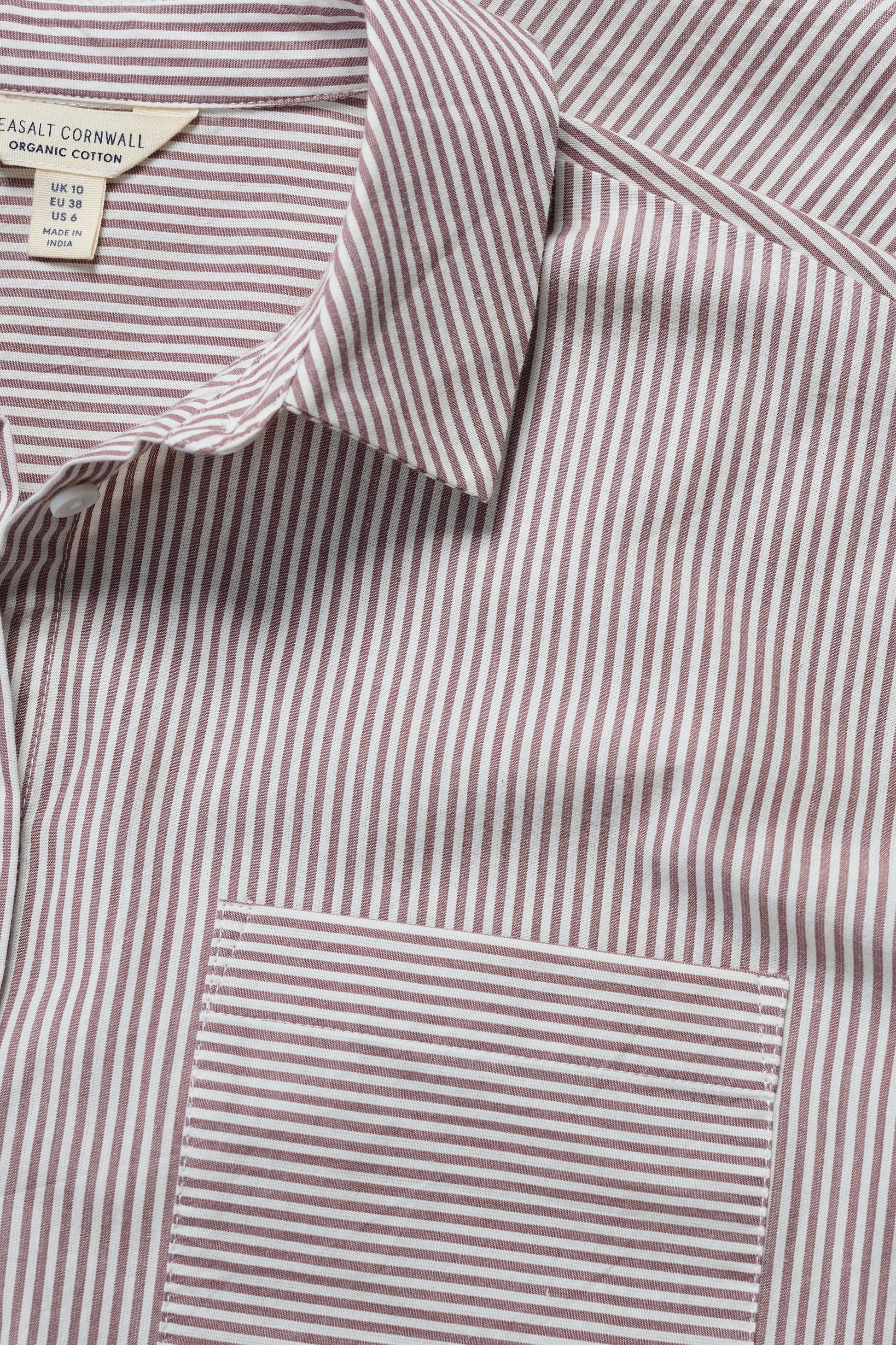Close-up of a striped shirt with a visible Seasalt label 