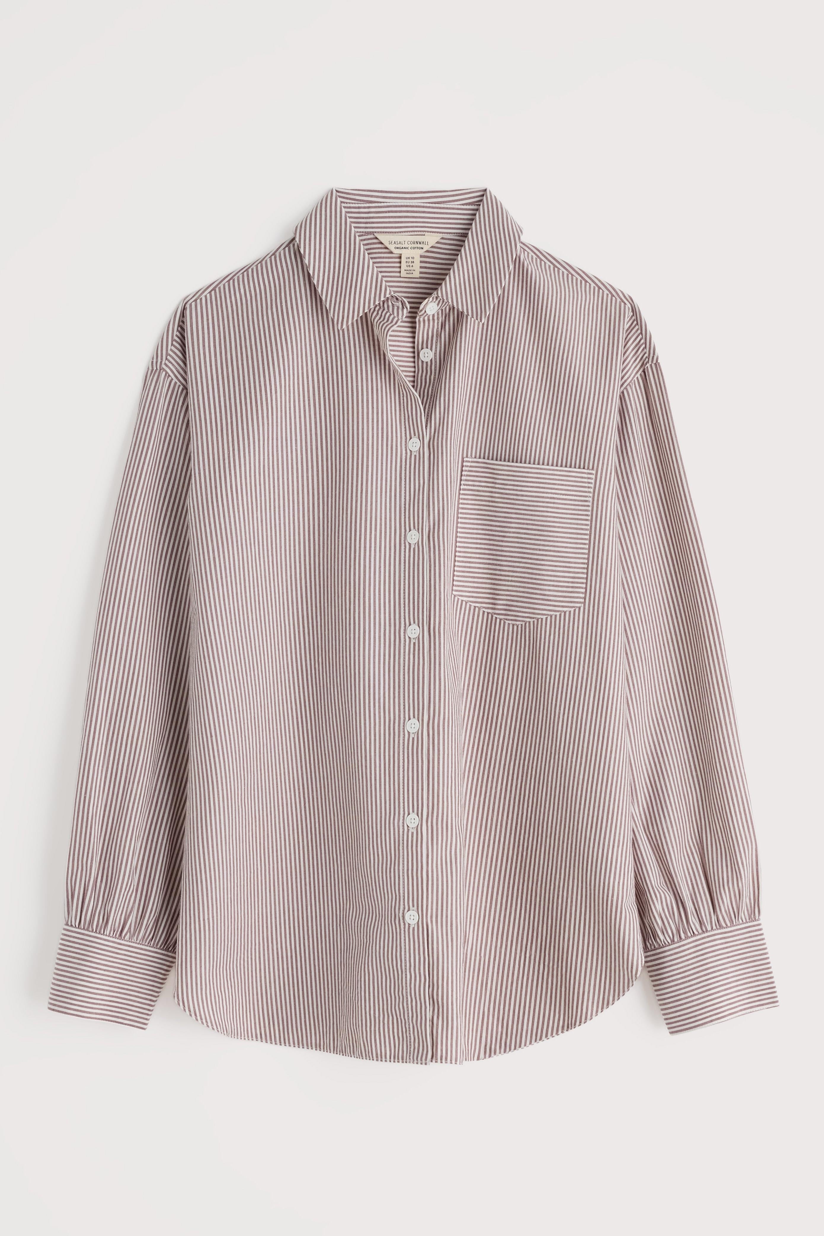 Striped shirt with a pocket on a light gray background