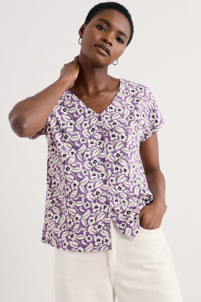 Seasalt Studio Glass Top in Winsome Floral Pansy