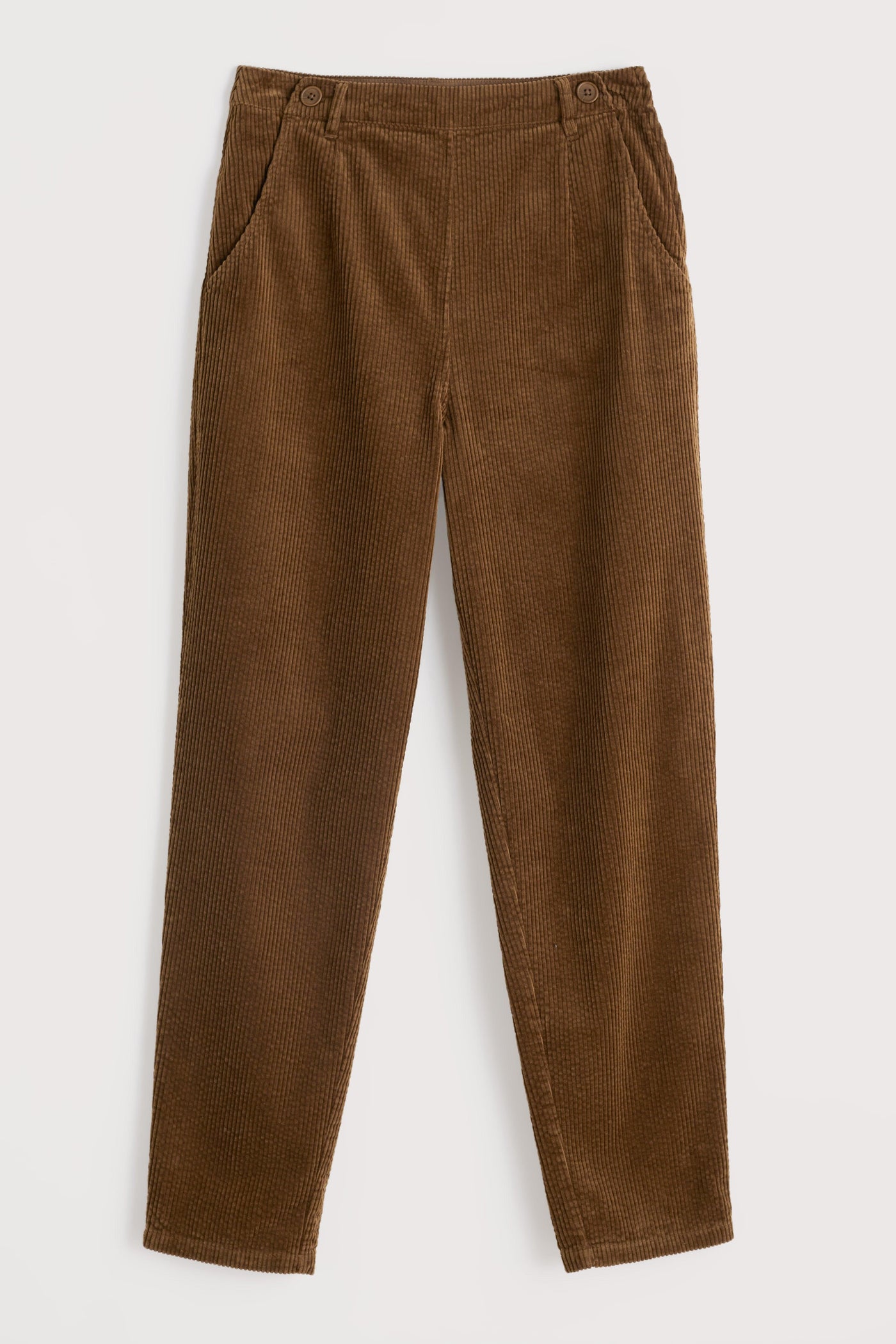 Brown corduroy pants on a white background