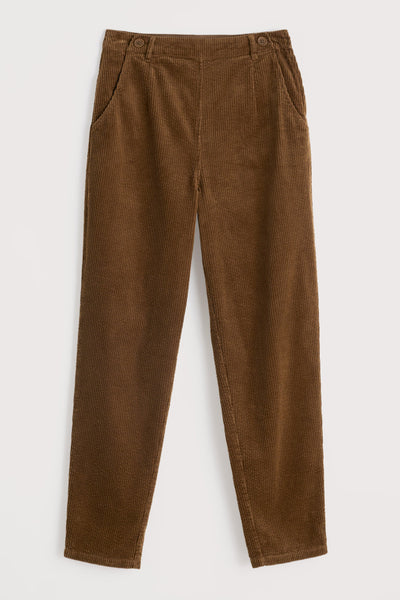 Brown corduroy pants on a white background