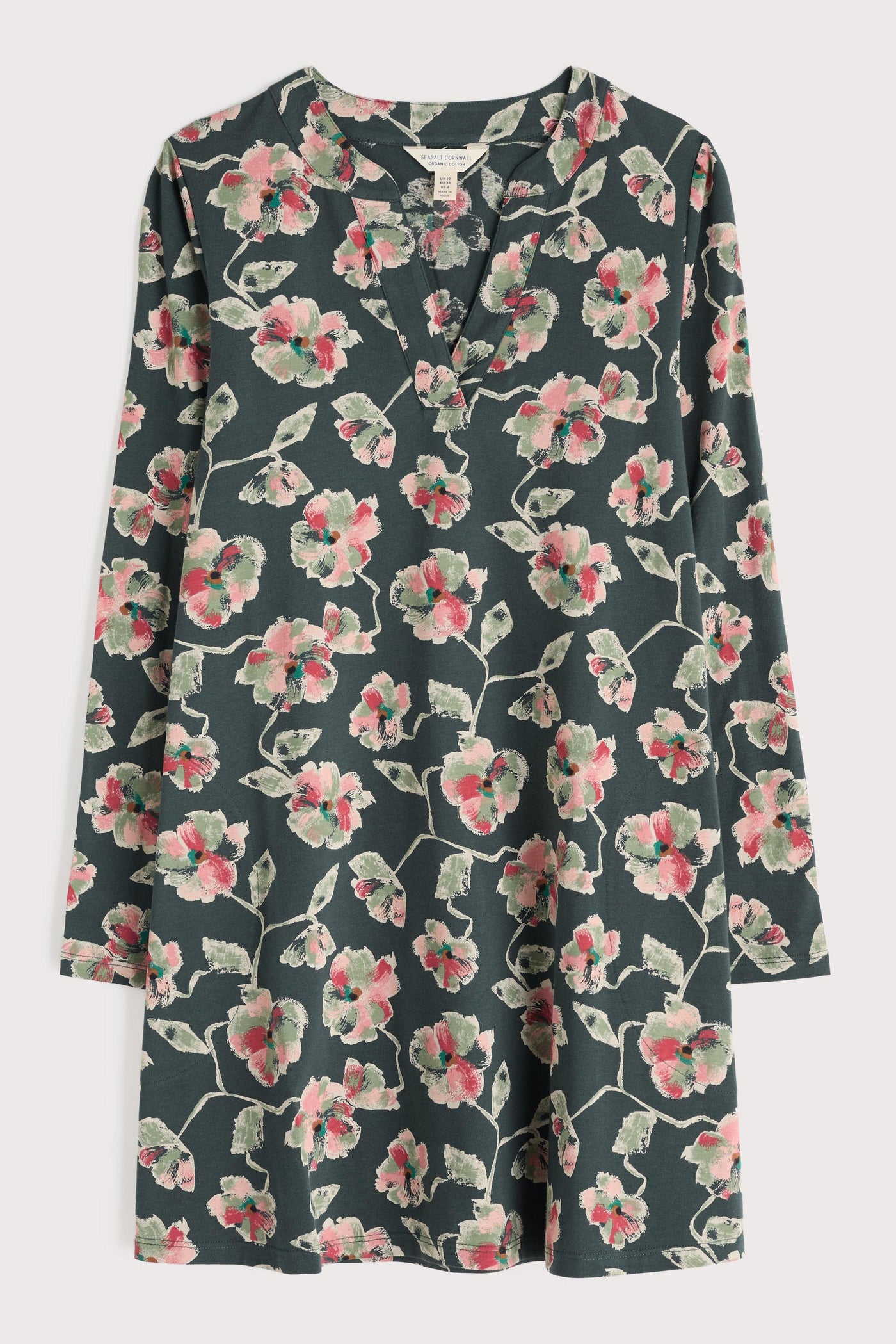 Floral patterned tunic on a white background