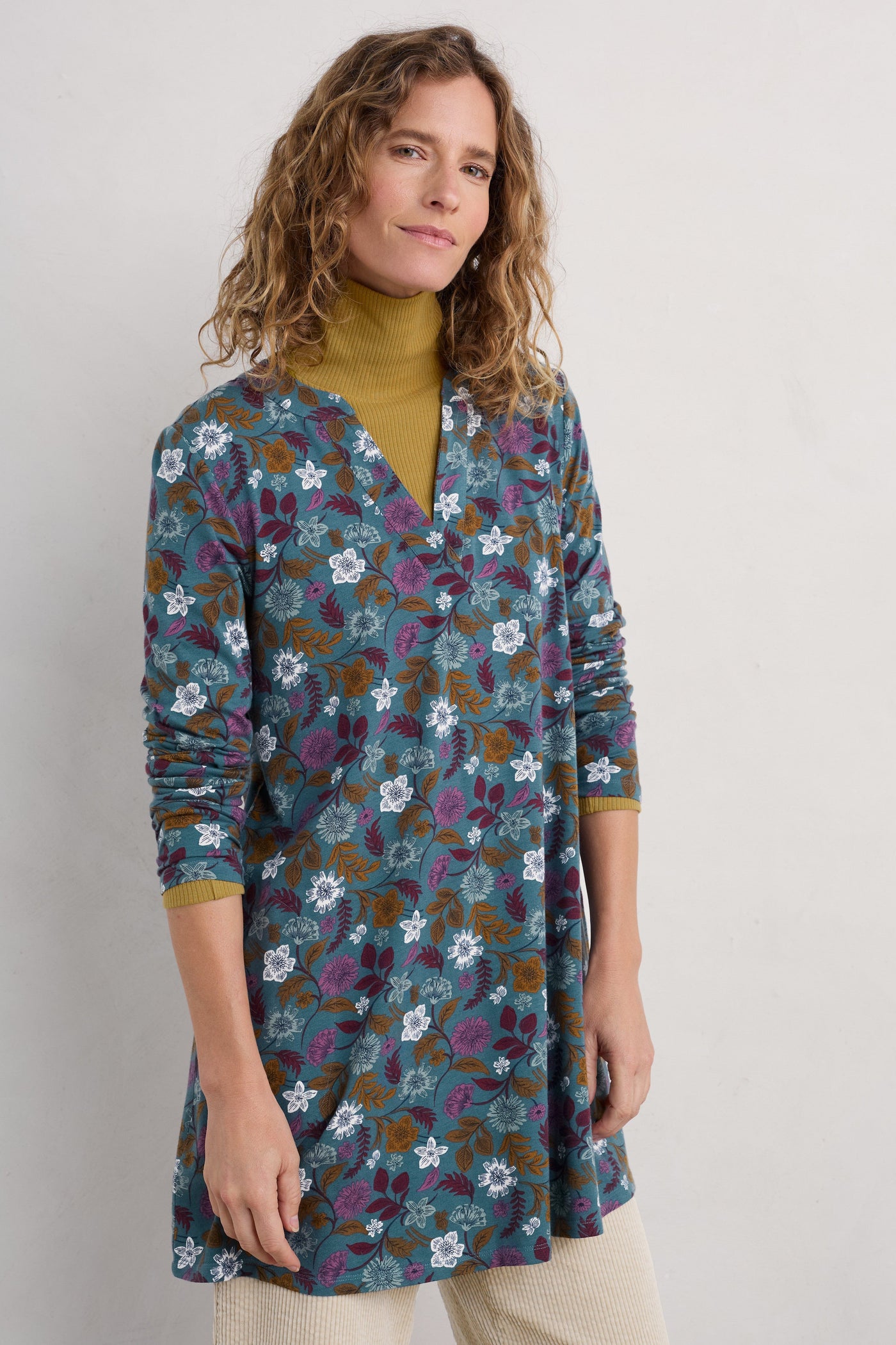 Seasalt Wreathe Tunic in Woodblock Bloom Dusky Jade-Womens-Ohh! By Gum - Shop Sustainable