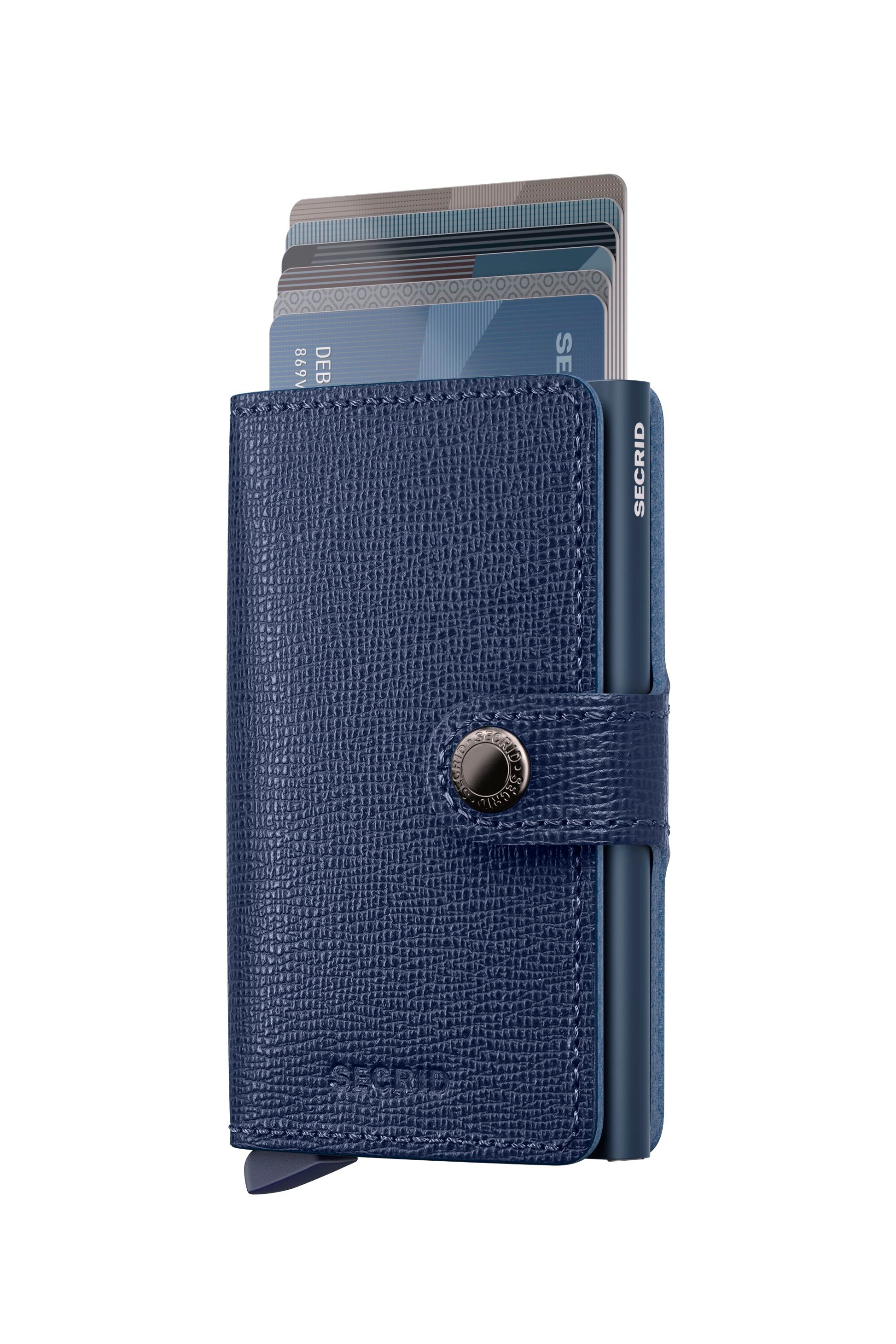 Navy blue wallet with card holder on a white background